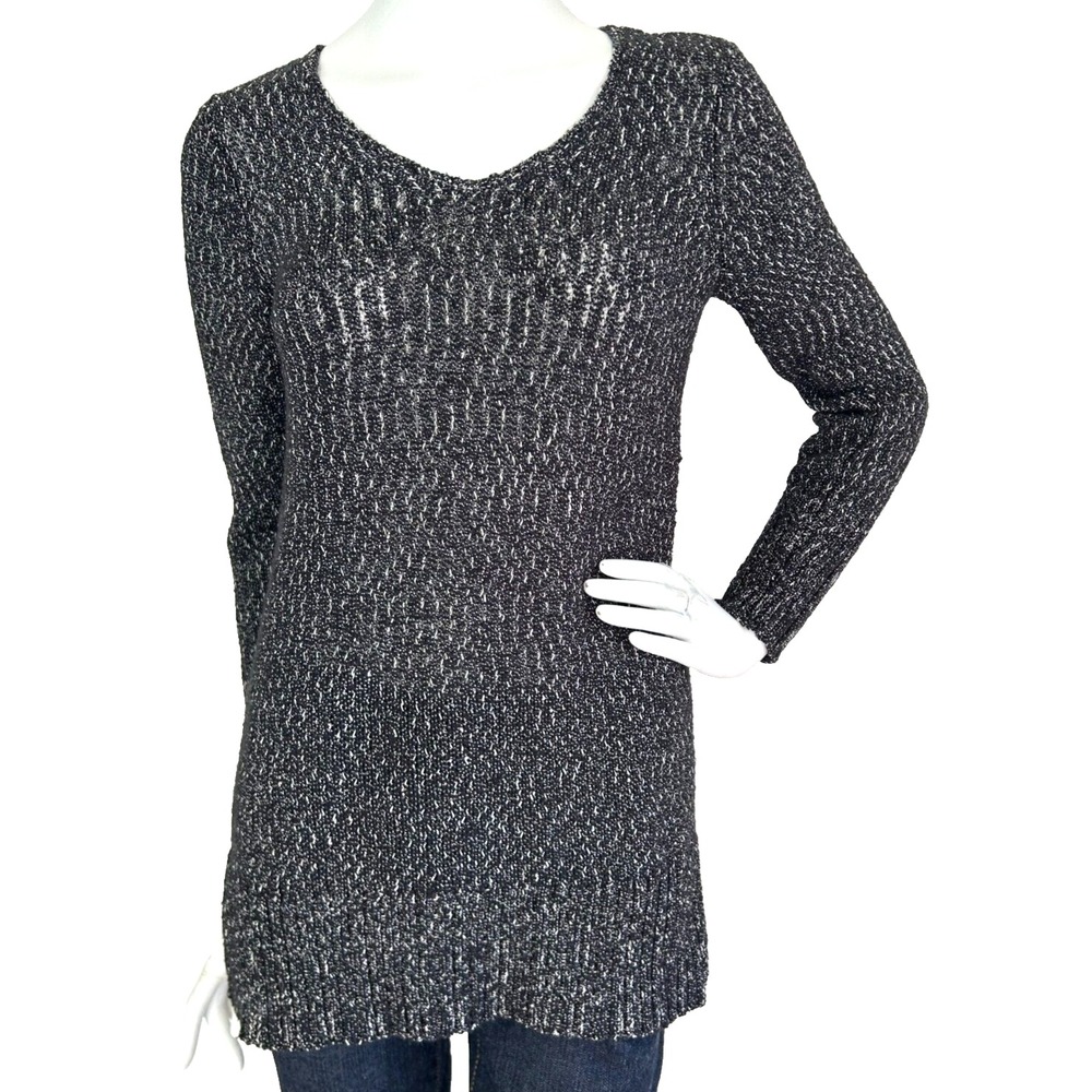 J Jill Longline Sweater Womens XS Black White Cotton Knit Minimalist Neutral EUC